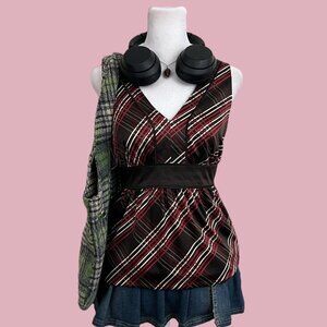 y2k brown red plaid preppy dark academia grunge top